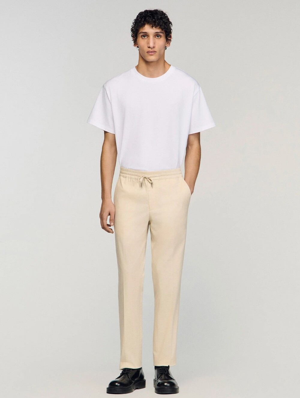 Sandro Alpha Cotton Blend Straight Leg Drawstring Trousers Mens